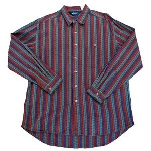 Vintage WOOLRICH Men's button down Long Sleeve Colorful Striped Shirt USA, XL